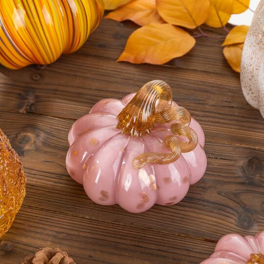 Glitzhome® 5.75" Pink Glass Pumpkin Fall Table Decor